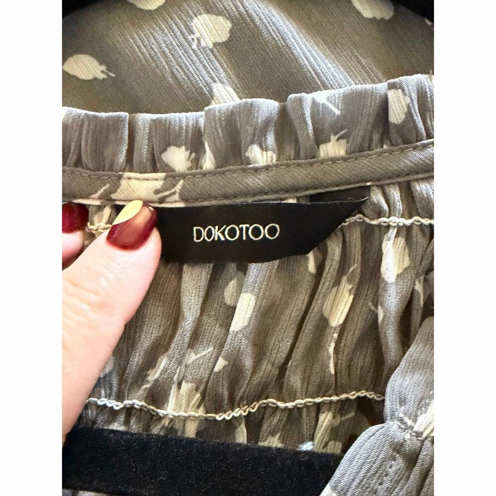 Dokotoo Floral Blouse Womens S Gray White Ruffle Neck Long Sleeve Boho Top Small - Picture 9 of 12